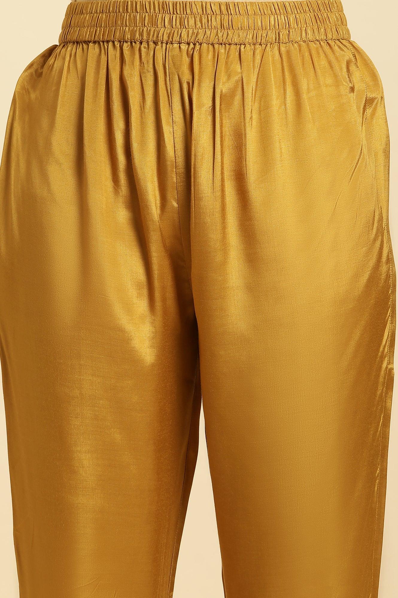 Yellow Embroidered Kurta, Pants And Dupatta Set - Image 4