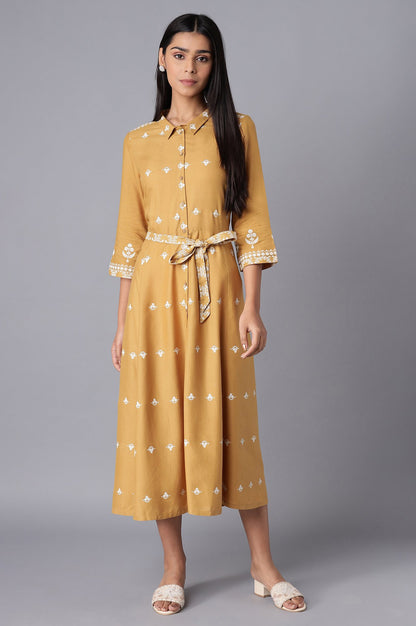 Yellow Flared Panelled Dress - Image 5